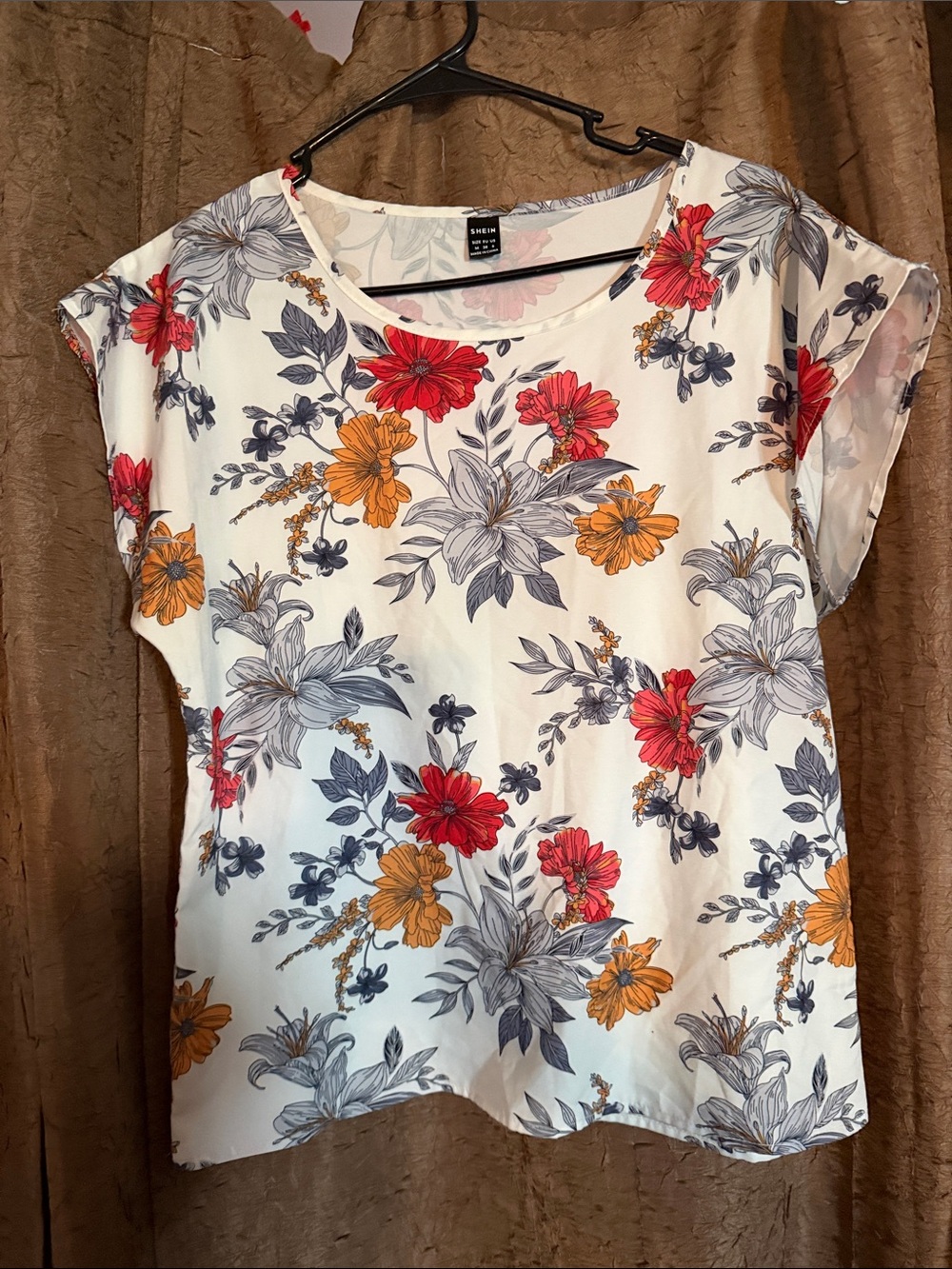 SHEIN Floral Print Short Sleeve Blouse Top Size M